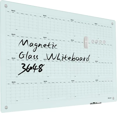 Miniatura 11 de Pizarra magnética de vidrio – Pizarra de cristal de borrado en seco de 48 x 36 pulgadas, gran tablero de vidrio sin marco para paredes, oficina, Gris