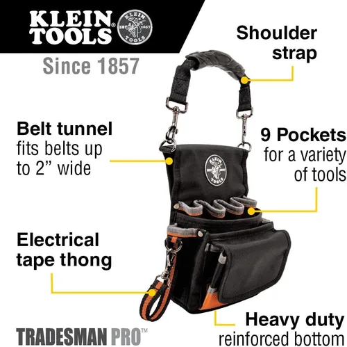 Miniatura 2 de Klein Tools 5242 Bolsa para herramientas, funda Tradesman Pro con cinta adhesiva eléctrica, fondo reforzado, 9 bolsillos