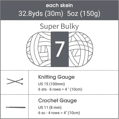 Miniatura 8 de HOMBYS Hilo de Chenilla Gris Grueso para Tejer a Mano, Hilo Jumbo Suave y Esponjoso para Crochet, Hilo Súper Voluminoso Grande para Manta Gruesa