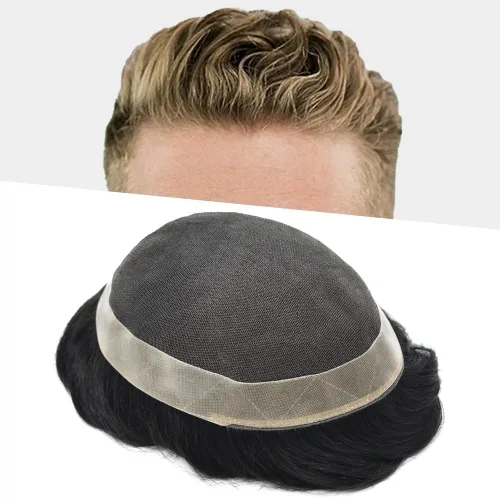 Miniatura 23 de Toupee For Men Real Human Hair Soft Swiss Lace Mens Toupee Hair Replacement System For Men Hairpieces Protesis Capilar Para Hombre 6x8 Medium light