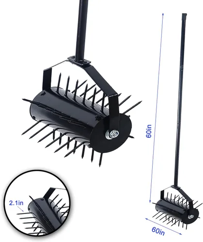 Miniatura 7 de Aireador manual de césped rodante, empujador de herramientas para el hogar resistente con mango de 58 pulgadas para patios y jardines