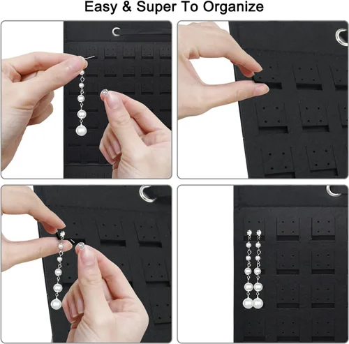 Miniatura 4 de Organizador de Aretes y Joyería, Exhibidor de Pendientes Colgantes con Capacidad para hasta 300 Pares para Mujeres y Niñas - Negro, 1 Paquete
