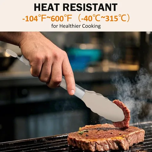 Miniatura 5 de Pinzas de cocina, pinzas de cocina de acero inoxidable con puntas de silicona, pinzas de bloqueo de alta resistencia al calor de 600 ºF para cocinar