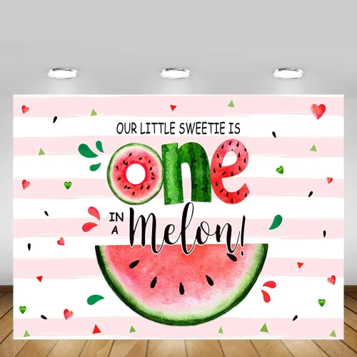 Miniatura 5 de MEHOFOND Fondo de verano de 7 x 5 pies con texto en inglés "Sweetie One in A Melon", para fiesta de primer cumpleaños, suministros para fiesta