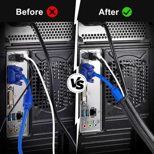 Miniatura 3 de Fundas protectoras de cables de 8 pies a 3/4 pulgadas, telar de alambre dividido para computadora de TV USB, cubiertas de alambre trenzado, funda