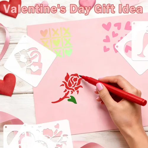Miniatura 3 de 72 plantillas para el día de San Valentín de 3 x 3 pulgadas para pintar, diseño de corazón rojo, beso, rosa roja, flecha de Cupido, plantillas