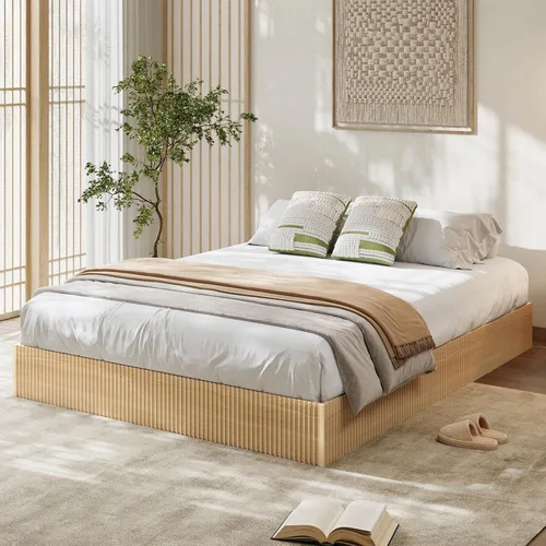 Miniatura 18 de Garvee Base de cama individual, plataforma de madera con diseño estriado, marco de cama de perfil bajo, base de cama minimalista sin ruido, fácil