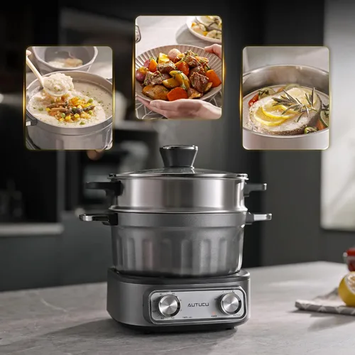 Miniatura 7 de N74SNA - Juego de vaporizador de parrilla eléctrica multicocción de 2.5 cuartos de galón, antiadherente, sin PFOA, para carne, sopa, arroz frito