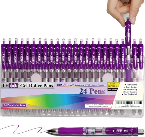 Miniatura 10 de [24 Bolígrafos - Tinta Azul] Bolígrafos de Gel Retráctiles Think2. (24 Azul) Punta Fina (0.5mm) Bolígrafos Tipo Roller con Agarre Cómodo.
