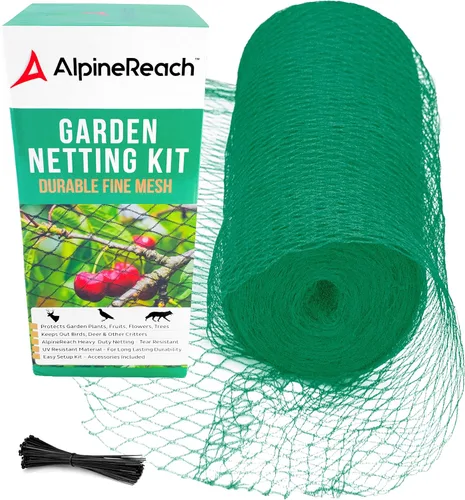 AlpineReach Red de jardín de 15 x 30 pies, red resistente para pájaros, ciervos, protección de plantas, malla tejida extrafuerte, kit reutilizable