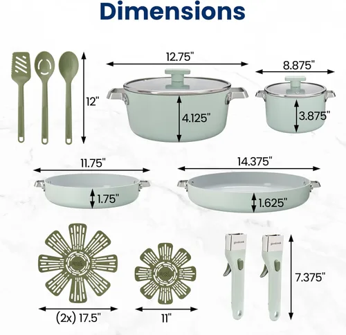 Miniatura 5 de GoodCook Juego de utensilios de cocina de cerámica de 14 piezas con asas extraíbles, ollas y sartenes antiadherentes, aptos para inducción y horno