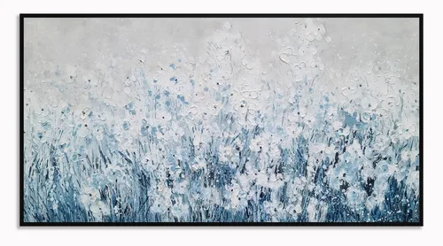 Miniatura 17 de Yihui Arts Pintura al óleo pintada a mano con flores texturizadas sobre lienzo, arte de pared floral blanco abstracto colorido para sala de estar
