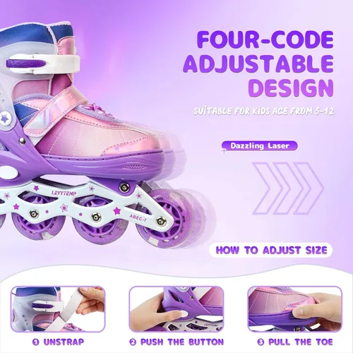 Miniatura 2 de Patines en línea ajustables para niños, niñas y adultos, patines con todas las ruedas que se iluminan para exteriores, para principiantes, jóvenes