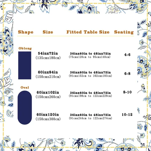 Miniatura 6 de Mantel floral impermeable, mantel de campo francés ovalado azul y amarillo, 54 x 72 pulgadas, resistente a las arrugas y lavable, perfecto