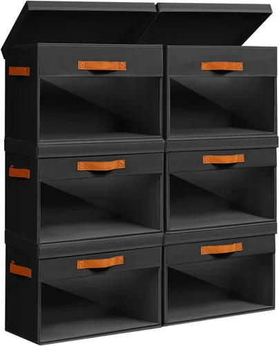Miniatura 9 de Homsorout Contenedores de almacenamiento grandes con tapas, paquete de 3 organizadores decorativos plegables con ventanas y asas transparentes