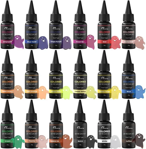 Honcaring Resina UV, Kit de Resina UV de 18 Colores de Tipo Duro de Curado Rápido Transparente, Kit de Resina UV de Curado Rápido Inodoro y Colorida