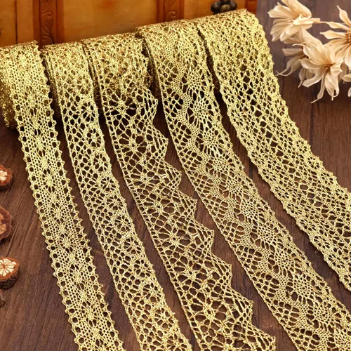 Miniatura 5 de Cinta de encaje beige de 8 yardas, ribete de encaje de algodón, encaje de ganchillo para costura, para manualidades, envoltura de regalo, decoración