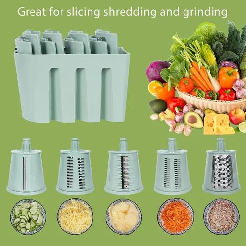 Miniatura 4 de Rallador de queso giratorio 5 en 1, cortador de verduras, picador de mandolina de tambor para cocina, fácil de limpiar con recipiente