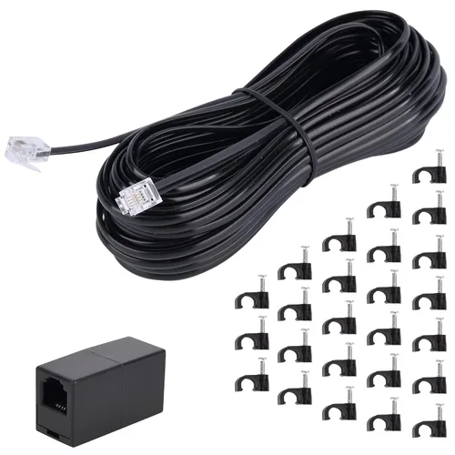 Miniatura 14 de Cable de extensión de teléfono, cable de línea de teléfono (15 pies - Negro) con conector RJ11 estándar