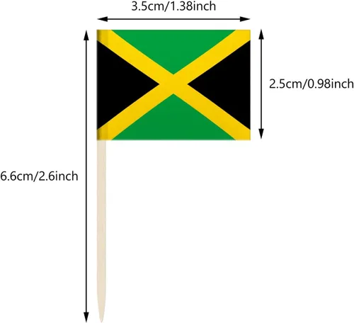 Miniatura 2 de 100 paquetes de bandera de Jamaica, palillos de dientes jamaicanos, palillos mini para cupcakes, decoración de fiesta temática de país, decoración
