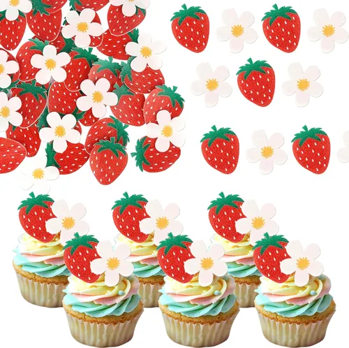 Miniatura 8 de Paquete de 24 adornos para cupcakes Sweet One con purpurina para primer cumpleaños, fresa, cupcakes, para frutas, baby shower, primer cumpleaños