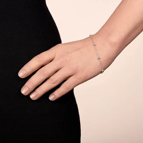 Miniatura 2 de Amberta Pulsera de plata de ley 925 1.4 Singapur con cuentas de bola de 0.157 in, 7 pulgadas, 7.5 pulgadas