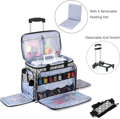 Miniatura 2 de LUXJA Estuche para máquina de coser con carrito desmontable, bolsa rodante para máquina de coser con almohadilla inferior removible