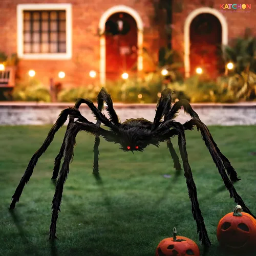 Miniatura 6 de KatchOn, Araña gigante peluda negra de Halloween, 6.5 pies, araña falsa plegable para decoración de Halloween al aire libre Decoración de verano
