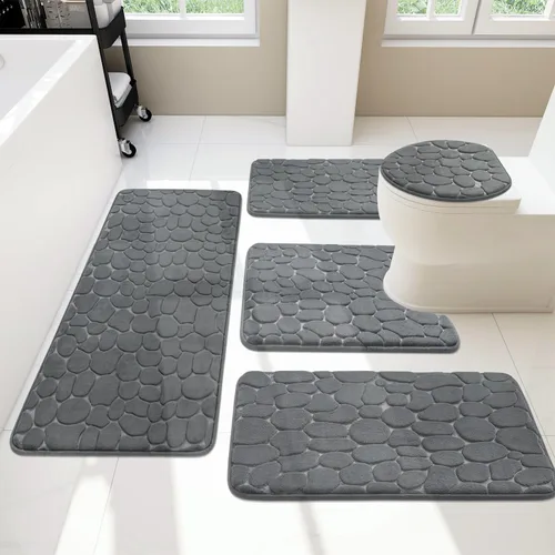 Miniatura 16 de YIHOUSE Juego de 2 tapetes de baño de espuma viscoelástica, antideslizantes, absorbentes de agua, lavables, para fregadero, inodoro y suelo Negro