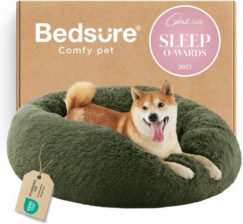 Miniatura 96 de Bedsure - Cama relajante para perro mediano, lavable, tipo dona, cama para gato, antideslizante, redonda, afelpada, mullida, de piel sintética