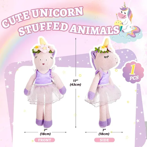 Miniatura 2 de Shappy Peluche de unicornio de Navidad de 17 pulgadas, muñeca bailarina, unicornio de felpa de lana para mujer, regalo de cumpleaños (morado)