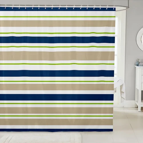 Miniatura 9 de Cortinas de ducha abstractas de líneas geométricas para niños, cortinas de baño con diseño empalmado de rayas para niñas, niños y adultos, cortinas