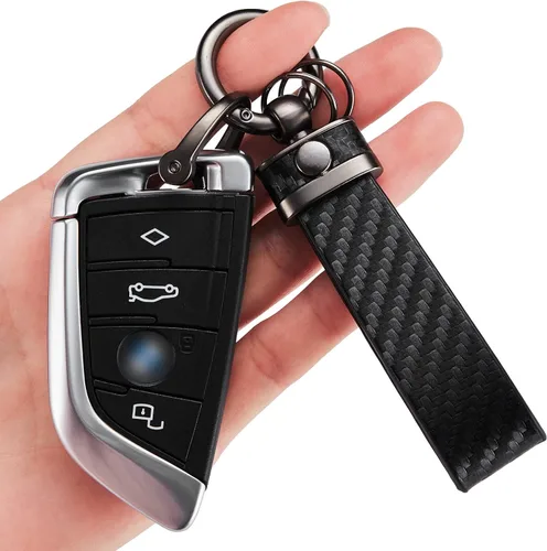 Miniatura 4 de Llavero de Coche Estilo Fibra de Carbono de Cuero de Microfibra, Cadena de Llaves Universal para Llaveros para Hombres y Mujeres, Giratorio 360 Negro