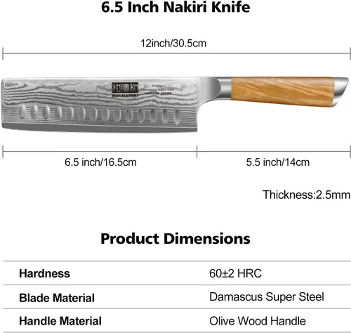Miniatura 2 de HOSHANHO Cuchillo Nakiri de Damasco de 16,5 cm, cuchillo de cocina japonés súper afilado de Damasco 10Cr15CoMoV, cuchillo de cocina y de verduras