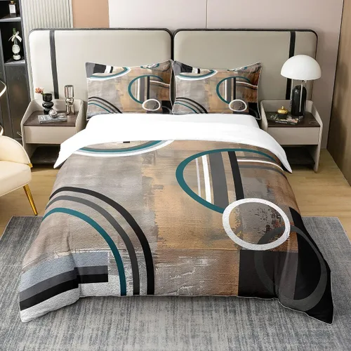 Miniatura 45 de Erosebridal Juego de ropa de cama de 100 % algodón a cuadros para niños y niñas, funda de edredón a cuadros, funda de edredón moderna geométrica