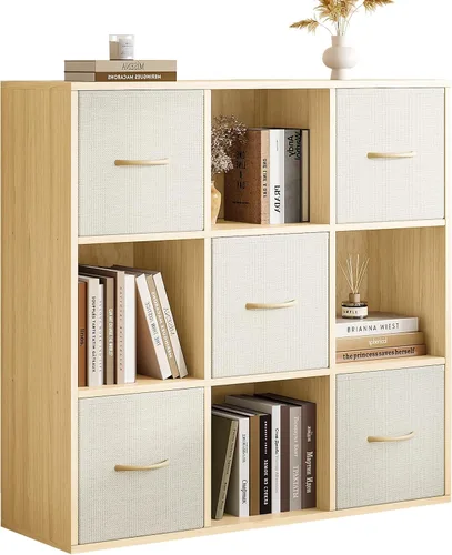 Miniatura 12 de EXPERLAM Organizador de Almacenamiento de 4 Cubos - Estantería de Madera Maciza con 2 Contenedores de Almacenamiento, Estante de Cubos con 2 Paneles