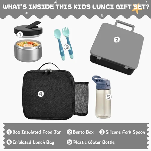 Miniatura 2 de Caja de almuerzo Bento para niños con termo para sopa de 8oz, botella de agua, contenedores de comida para almuerzo a prueba de fugas para niños