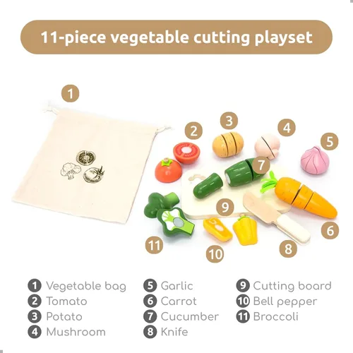 Miniatura 7 de UMU® Juego de verduras de corte – Accesorio de cocina de madera para jugar, multiusos, accesorios de juego de simulación, juguetes de madera