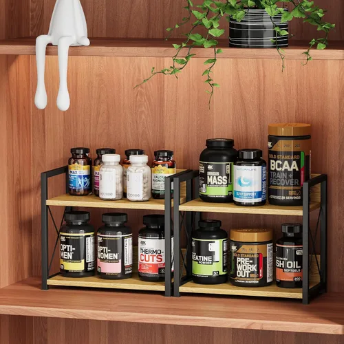 Miniatura 3 de Organizador de estante de encimera Giikin, organizador de estante de especias de cocina de 2 niveles para encimera, organizador de estante de Bambú