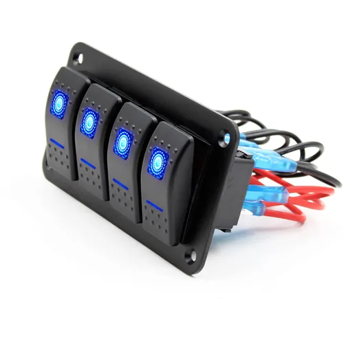 Miniatura 8 de FXC Panel de interruptor basculante de aluminio 4 bandas interruptores de palanca para tablero 5 pines encendido/apagado 2 LED retroiluminados