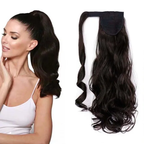 Miniatura 22 de Extensión de cola de caballo de 18 pulgadas para mujer, 3.53 onzas, fibra sintética natural japonesa resistente al calor, color negro azabache #1