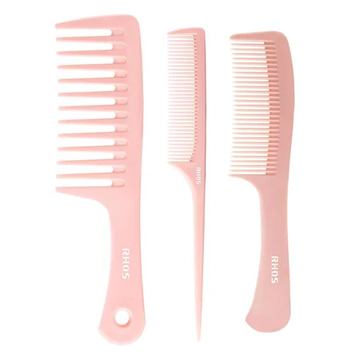 RHOS Juego de 3 peines para el cabello para mujeres y hombres - Peine de dientes anchos, peine de cola de rata de dientes finos, peine de dientes 3