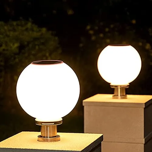 Miniatura 2 de Poste de luz LED para exteriores, iluminación LED plateada tradicional, globo acrílico simple, luz solar para patio, jardín, poste de poste