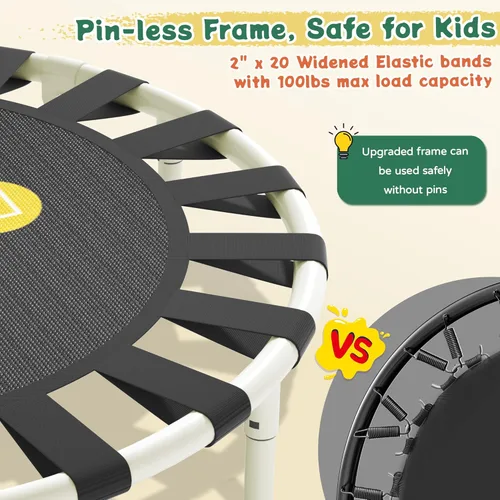 Miniatura 5 de 3FT Toddler Trampoline with Adjustable Handlebar, 36" Foldable & Spring-Free, Mini Kids Indoor Outdoor Trampoline for Ages 1-6, Noiseless Jumping