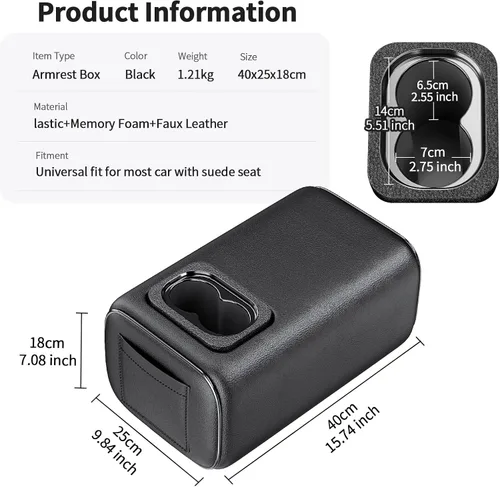 Miniatura 5 de Reposabrazos universal para automóvil de dos filas con caja de consola y portavasos para asiento trasero, reposabrazos de segunda fila