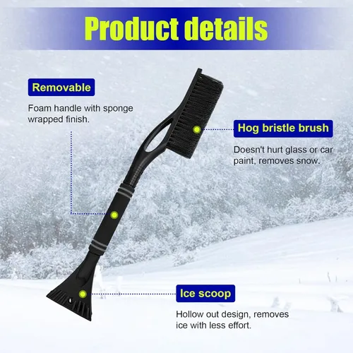 Miniatura 3 de Dickno Rascador de nieve y cepillo para coche de 24 pulgadas, rascador de hielo sin rayones desmontable con agarre de espuma ergonómico, herramienta