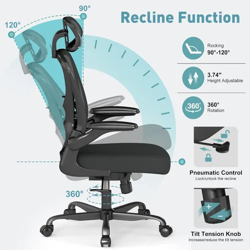 Miniatura 6 de ZZH Juego de 2 sillas ergonómicas de oficina con soporte lumbar ajustable y reposacabezas, silla de escritorio de malla para oficina en casa