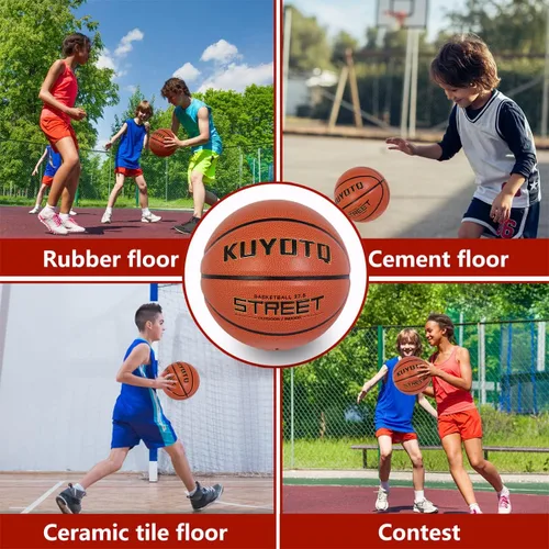 Miniatura 4 de KUYOTQ Baloncesto callejero para niños y jóvenes, tamaño 5 para exteriores, 27.5 pulgadas, piel suave, canal profundo, resistente al desgaste