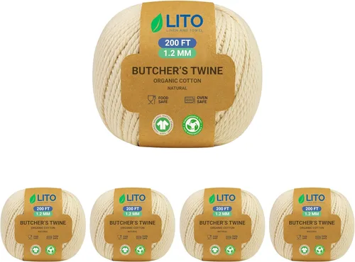 Miniatura 15 de Cordel de carnicero orgánico para cocinar y atar – Cuerda de cocina de algodón natural resistente de 1.2mm de 1000 pies – Cuerda apta