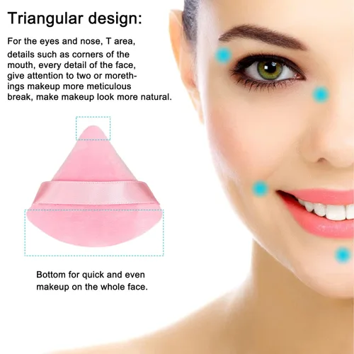 Miniatura 3 de 12 bolsas de polvo cosmético rosa, 2.76 pulgadas, portátil, suave, esponja, para la cara, soplo de terciopelo triangular con asa de cinta para polvo